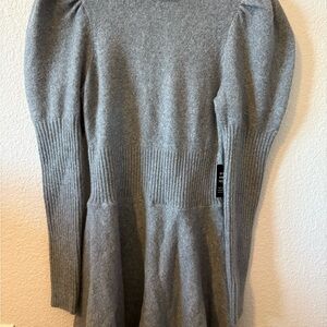 Express Crew Neck Puff Sleeve Satin Tie Back Sweater Dress